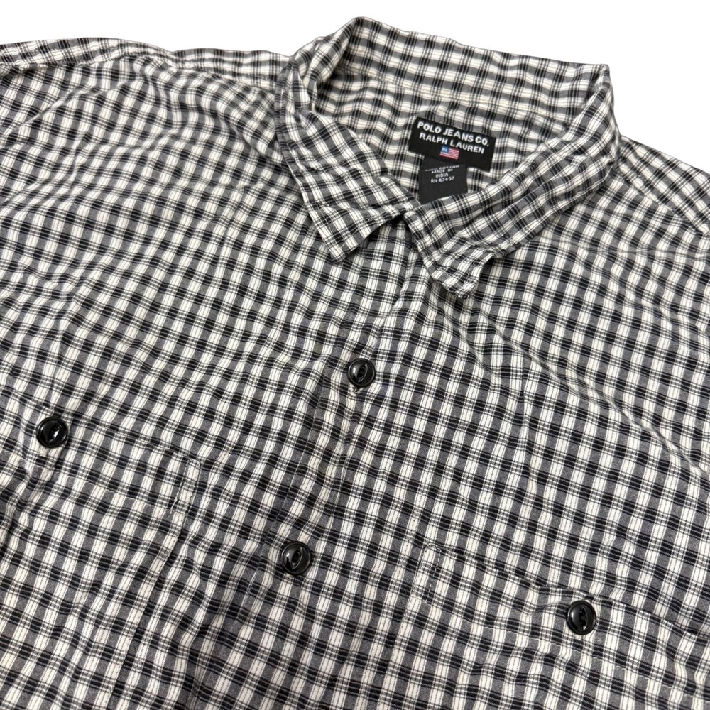 Polo Jeans Co Ralph Lauren Mens 1XT Plaid Button Down Shirt Black White Cotton